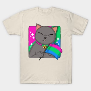 British Shorthair Cat Holding Polysexuality Pride Flag T-Shirt